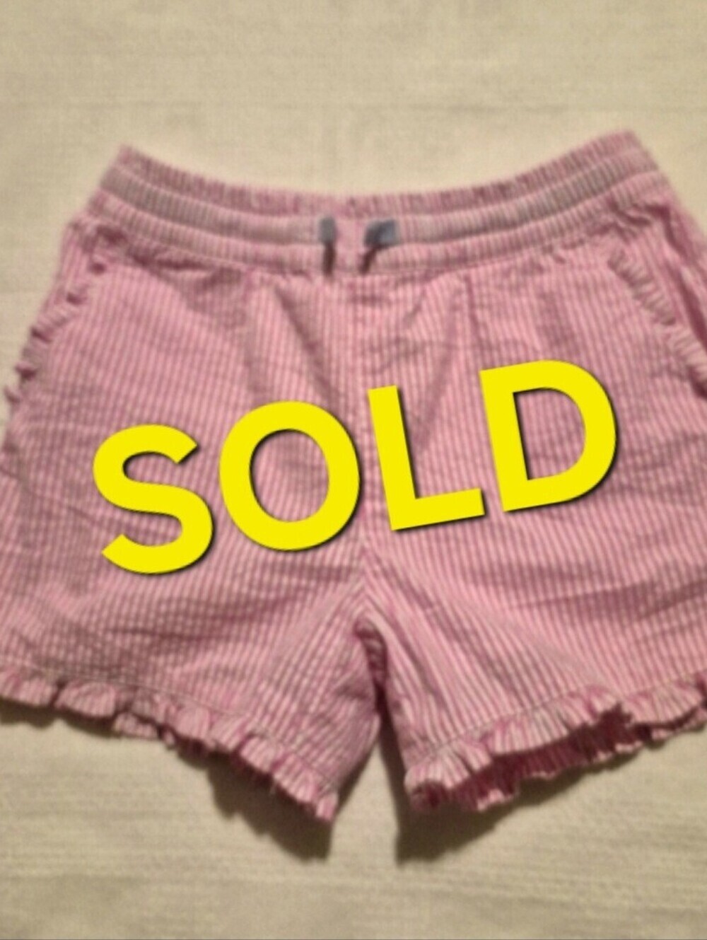 Mini Boden girls size 5 years pink & white seersucker lined elastic waist shorts